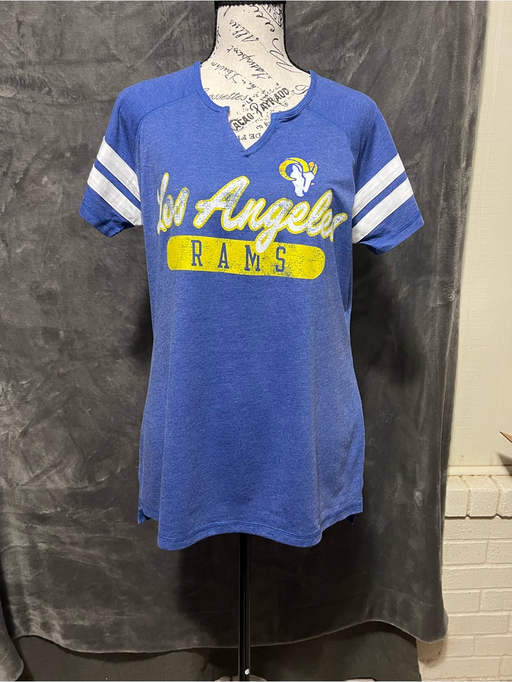 Women’s Team Apparel Los Angeles Rams Blue and Yellow Short Sleeve Tee